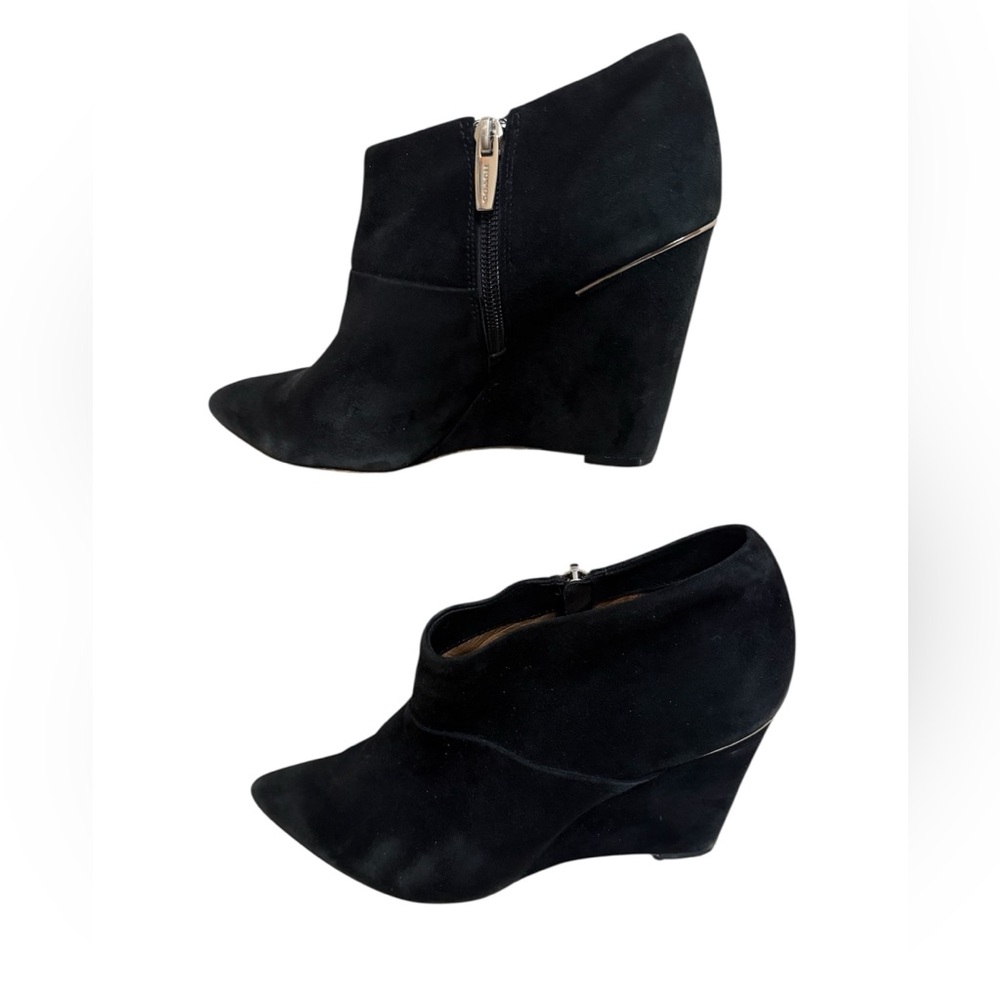Coach | Black Suede Wedge Oakdale booties size 8.5